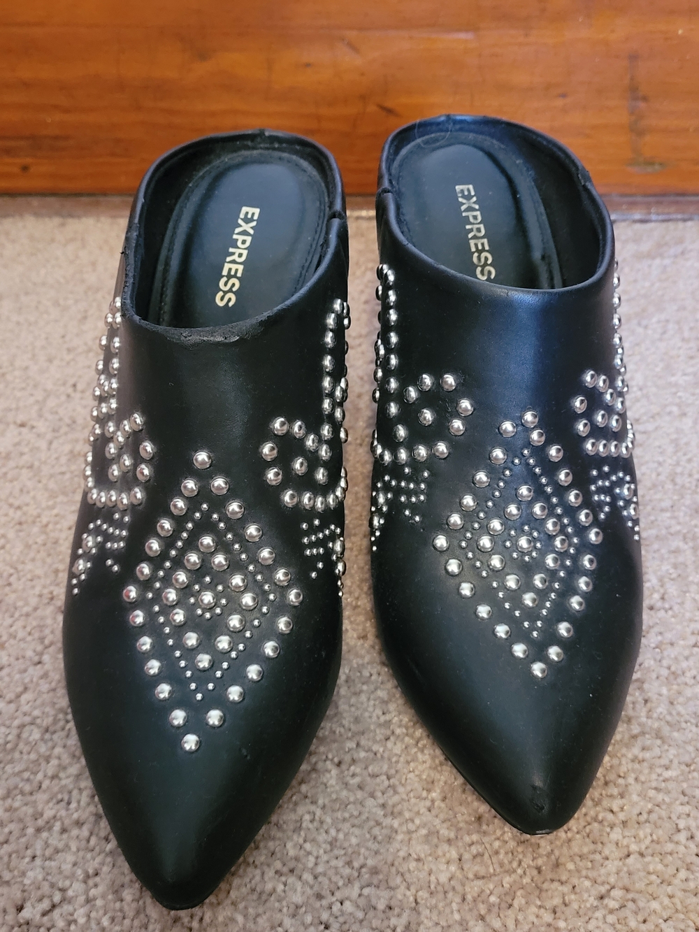 Express Black Pointed Studded Slip-On Mules